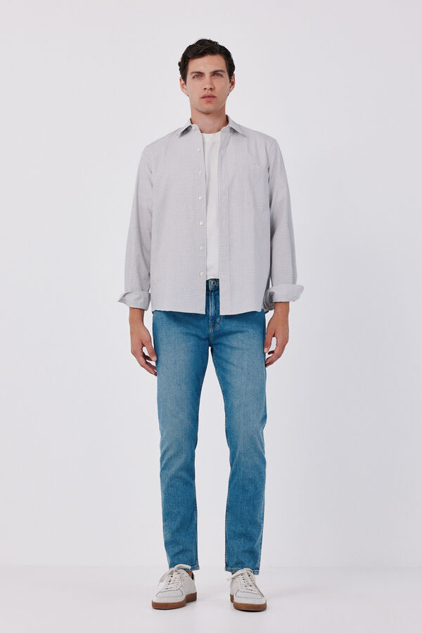 Cortefiel Cotton poplin plaid shirt Ivory