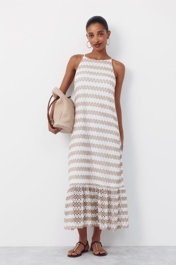 Cortefiel Vestido halter estructura Beige