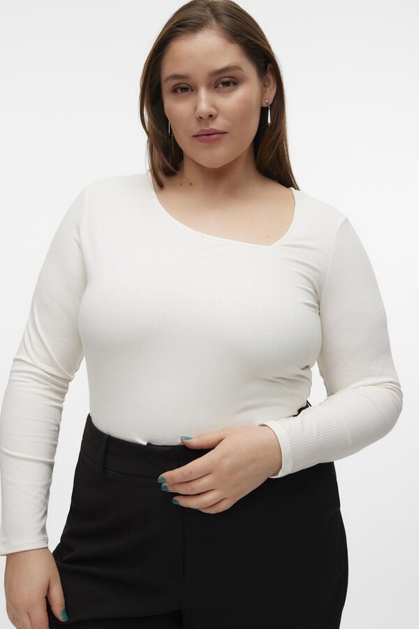 Cortefiel Camiseta escote asimétrico talla grande Blanco 