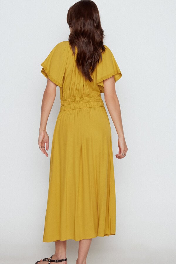 Cortefiel Dress with gathered waistband Yellow