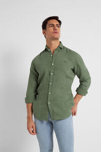 Cortefiel Green natural linen sports shirt Dark green