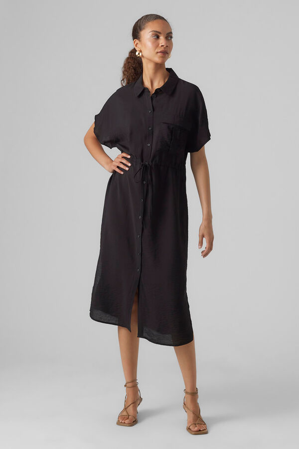 Cortefiel Short-sleeved midi shirt dress Black