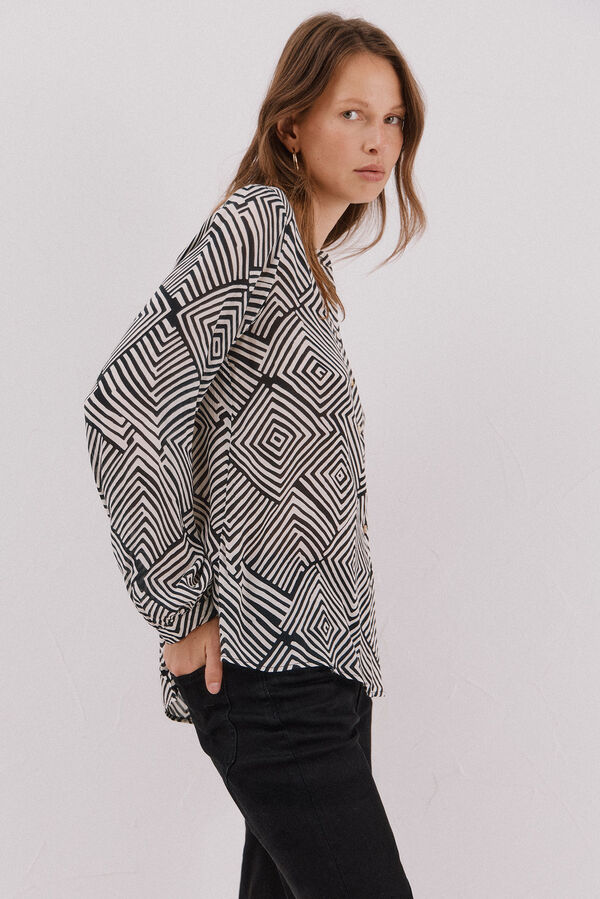 Cortefiel Round neck blouse Printed white