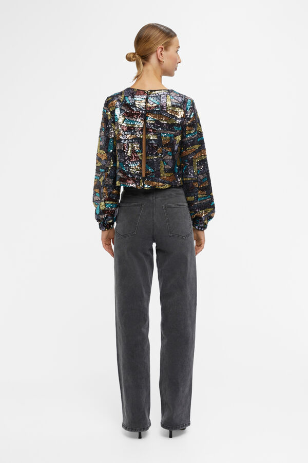 Object Top lantejoulas de manga comprida Castanho