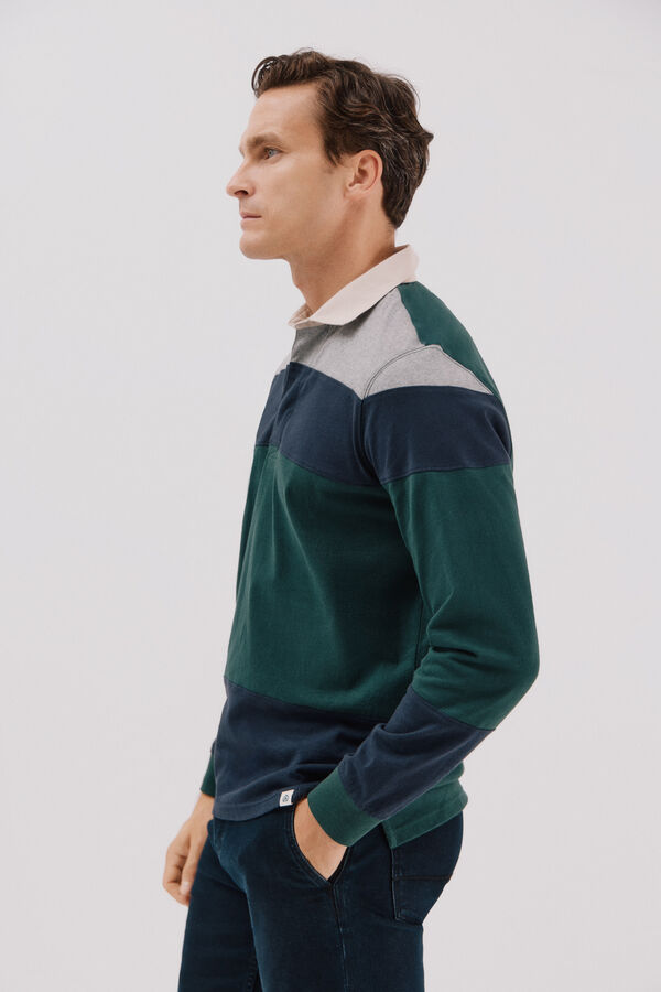 Cortefiel Block colour rugby shirt Dark green