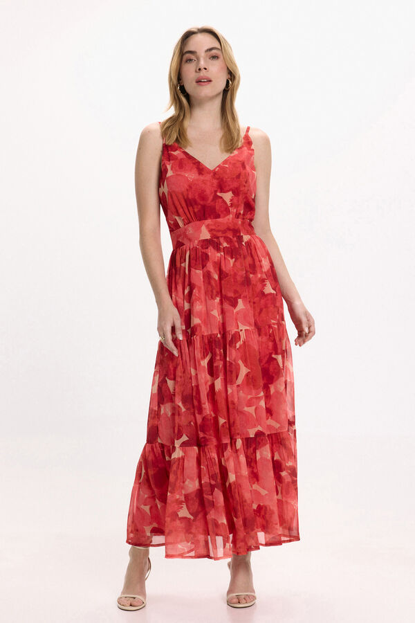 Vila Vestido midi floral Vermelho