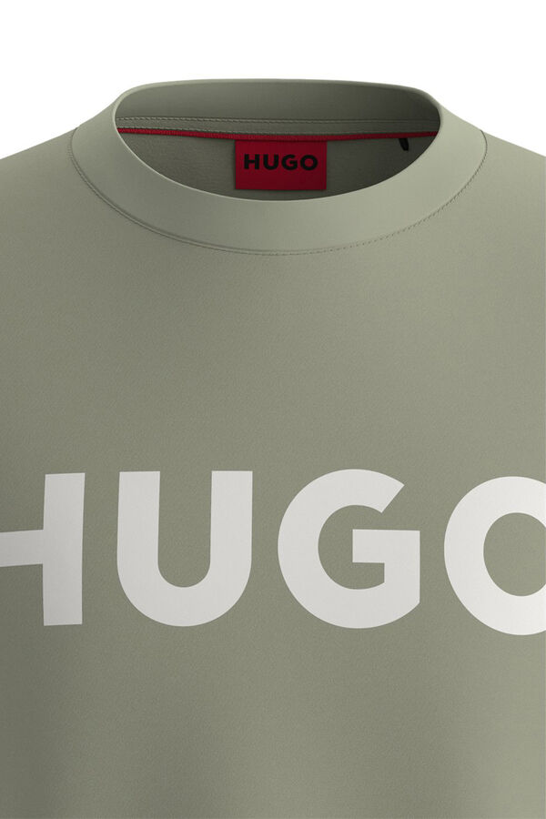 HUGO Camiseta de malha de algodão com regular fit e logo estampado Verde