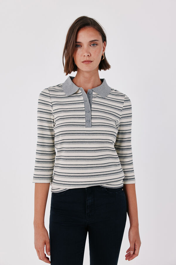 Cortefiel Striped polo shirt Printed white