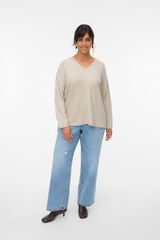 Vero Moda Curve Camisola de malha com decote em bico Tostado