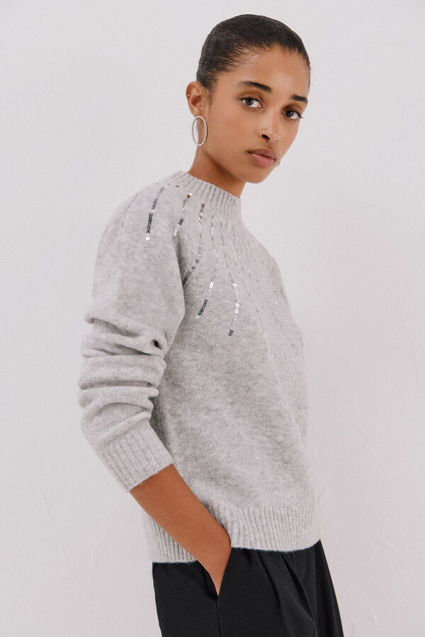 Cortefiel Jersey delantero lentejuelas. Grey