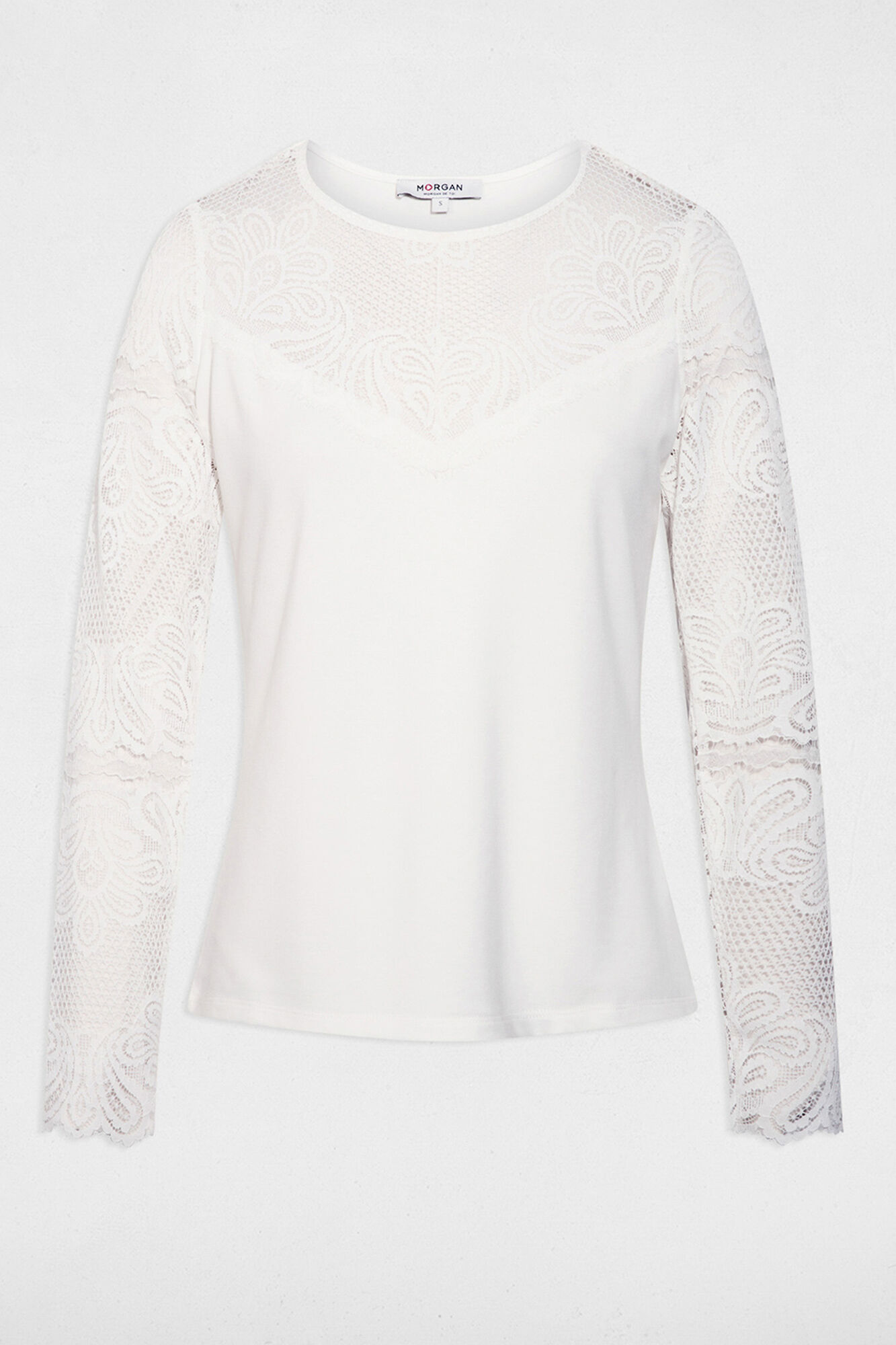 Morgan T-shirt de renda de manga comprida