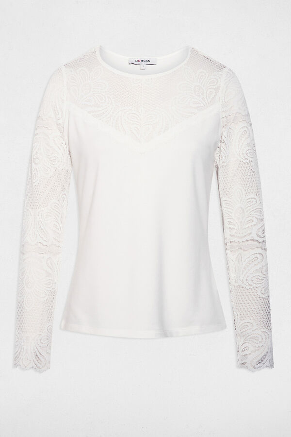 Morgan T-shirt de renda de manga comprida Branco