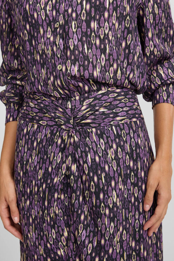 Silbon Ikat print midi skirt with slit Purple