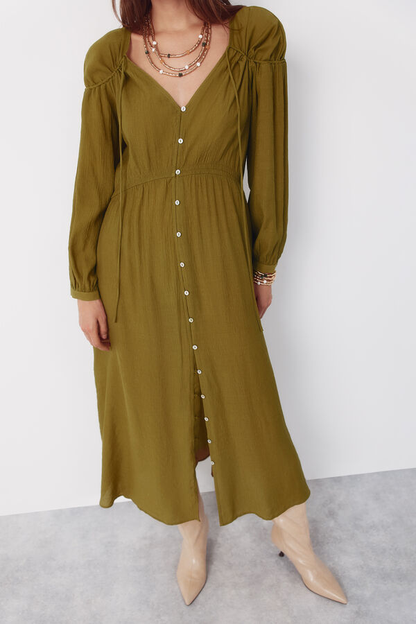 Cortefiel V dress with drawstring Yellow