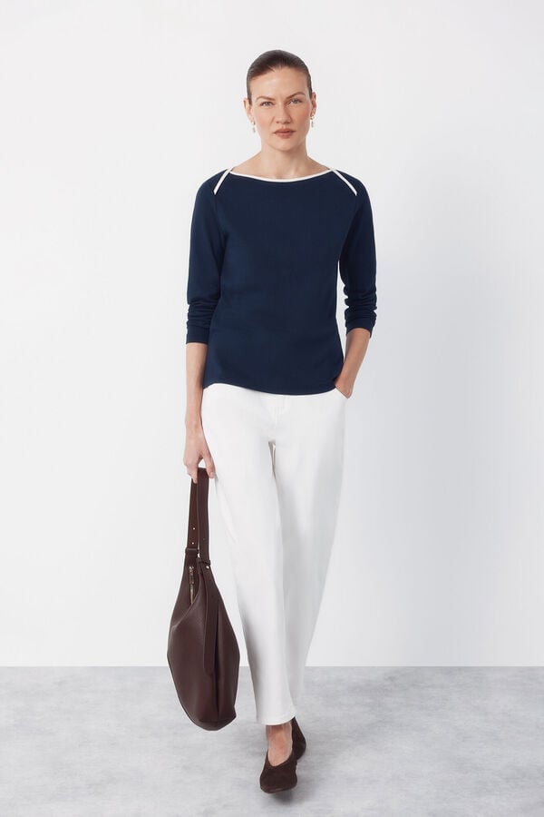 Cortefiel Camiseta com gola canoa contrastante Azul