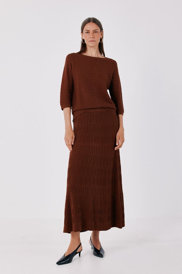 Cortefiel Knit midi skirt Dark brown