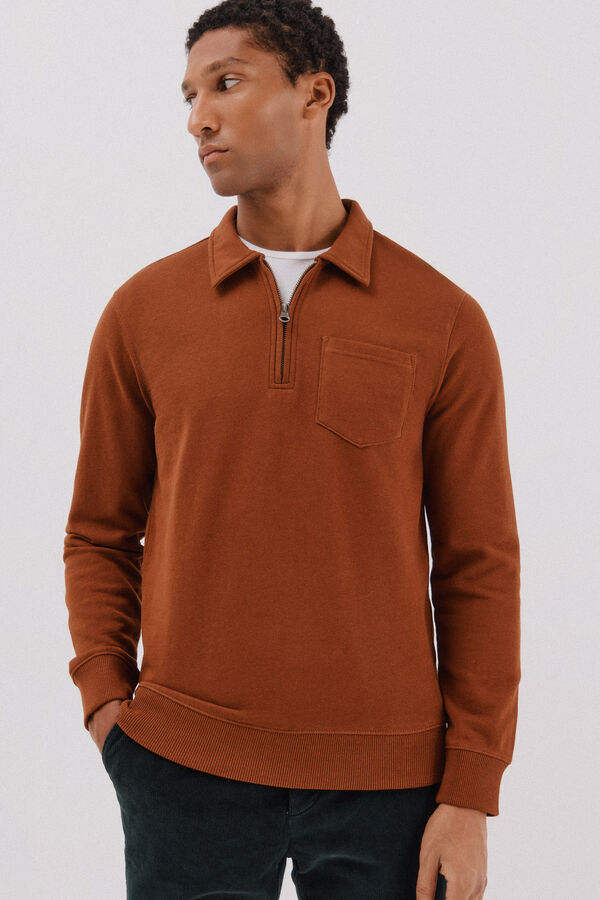 Cortefiel Polo shirt neck sweatshirt  Camel