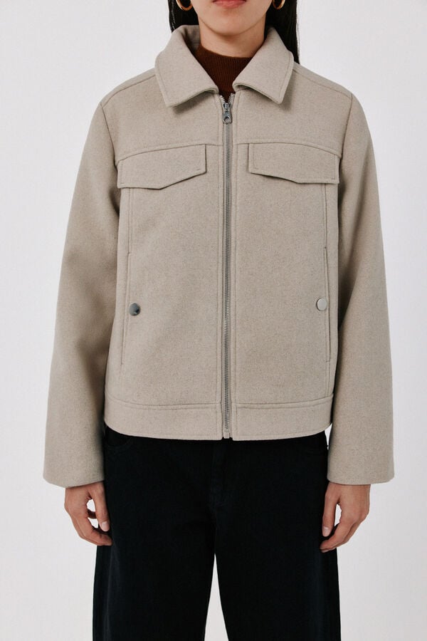 Cortefiel Short zip fastening jacket Beige