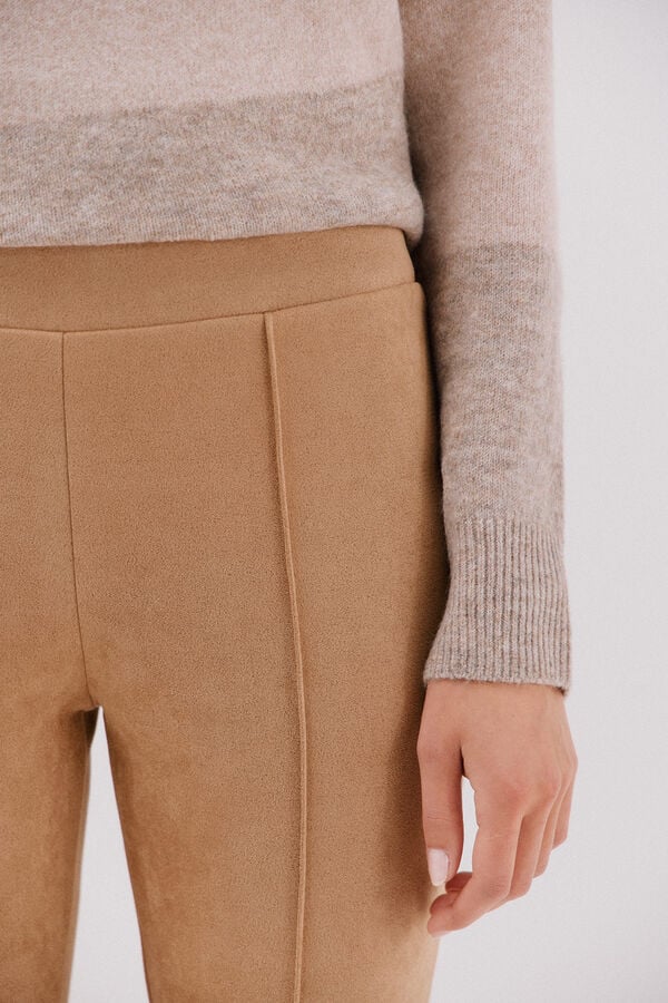 Cortefiel Women's suede effect leggings Beige