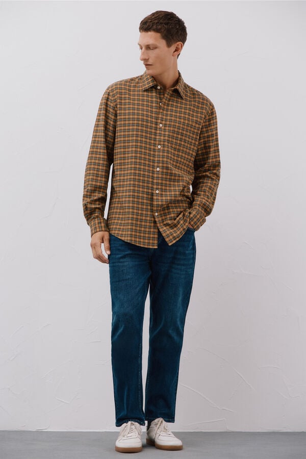Cortefiel Tencel plaid shirt Printed yellow