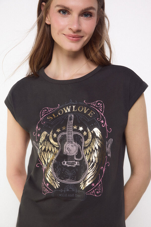 Slowlove Camiseta slowlove guitarra Cinzento