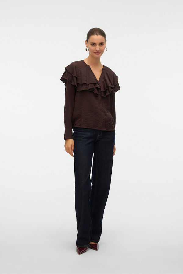 Vero Moda Ruffled neck blouse  Dark brown