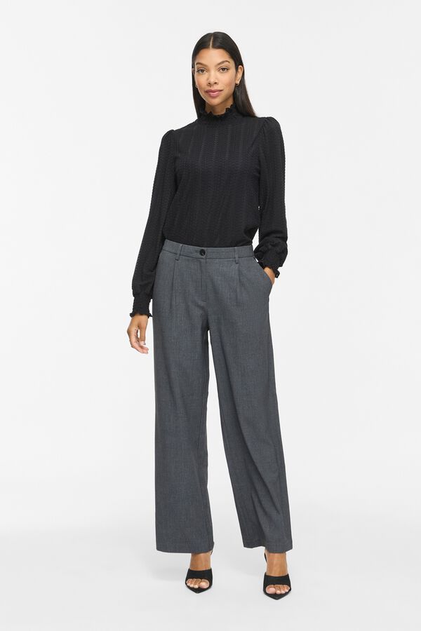 Vila High neck textured blouse Black