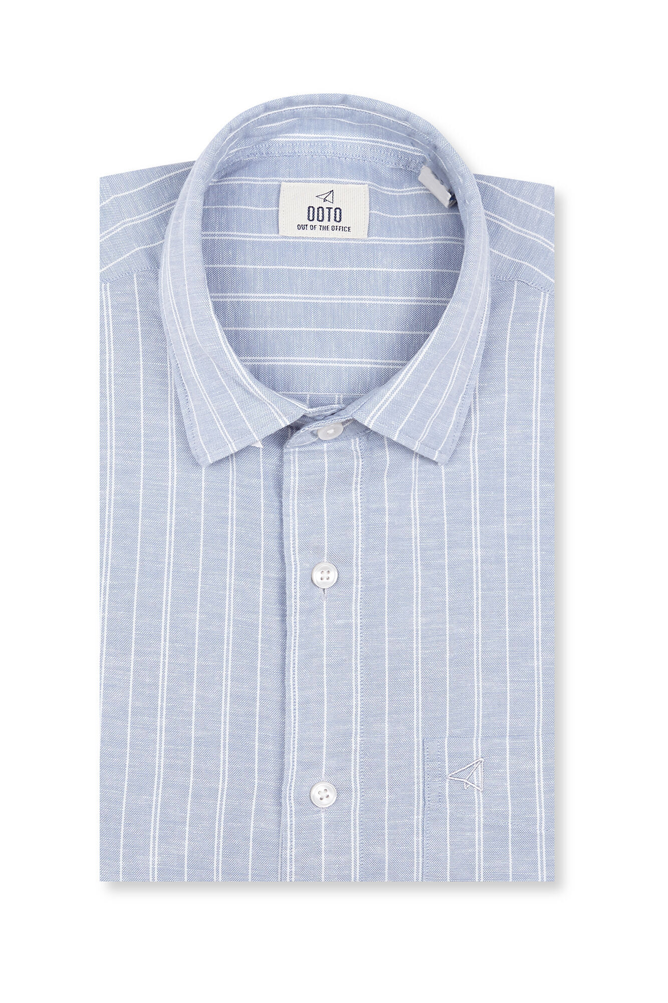 OOTO Camisa em algod&atilde;o e linho &agrave;s riscas