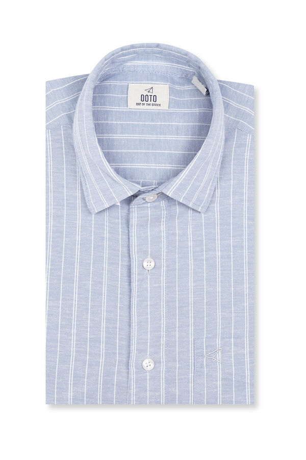 OOTO Camisa em algod&atilde;o e linho &agrave;s riscas Azul