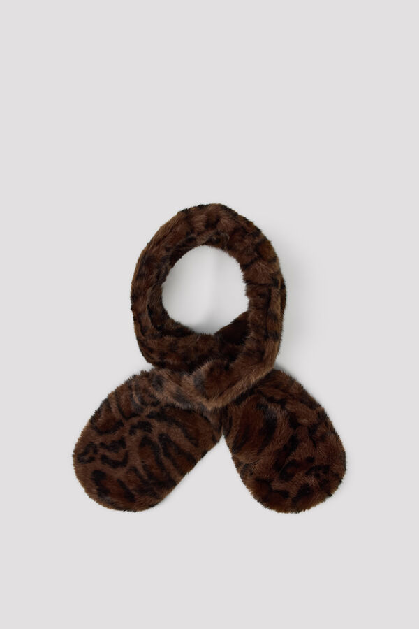 Cortefiel Faux fur scarf Printed brown