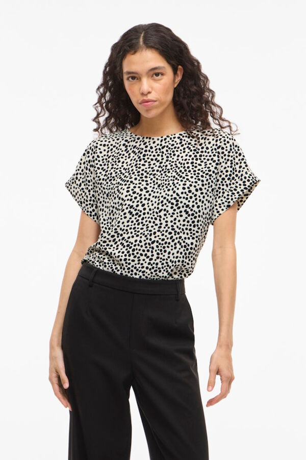 Vila Top de manga curta com gola redonda Impress&atilde;o