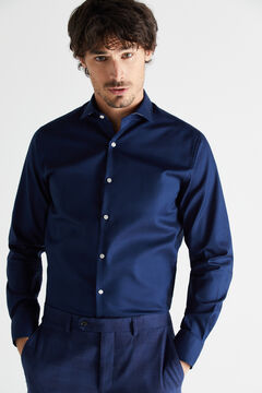 Cortefiel Textured slim fit stain resistant dress shirt Navy