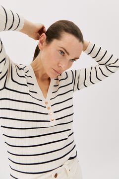 Cortefiel V-neck jumper with buttons Ivory