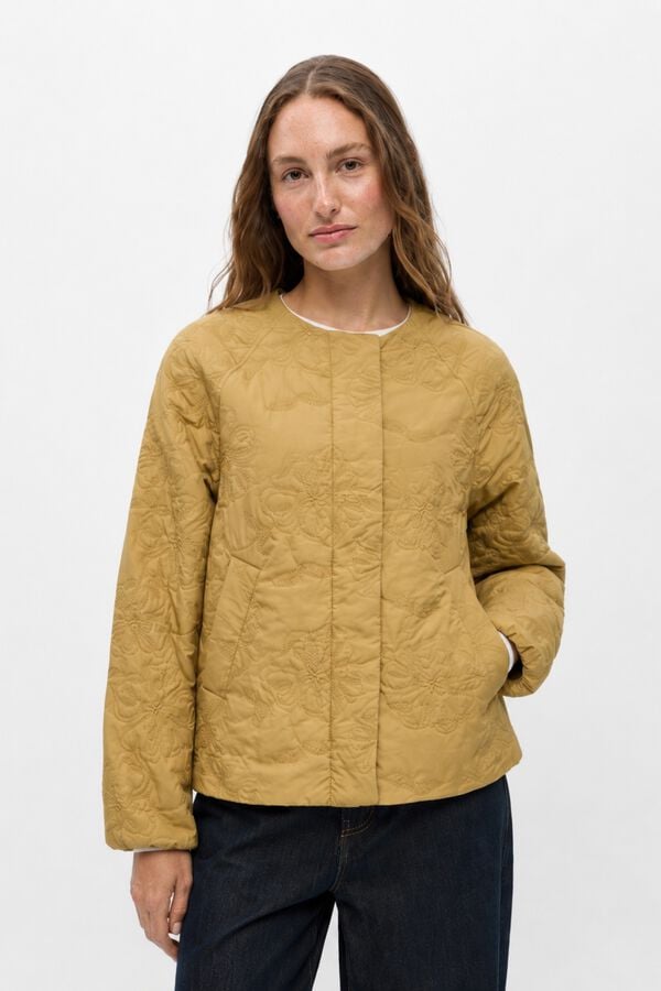 Object Embroidered puffer jacket Camel