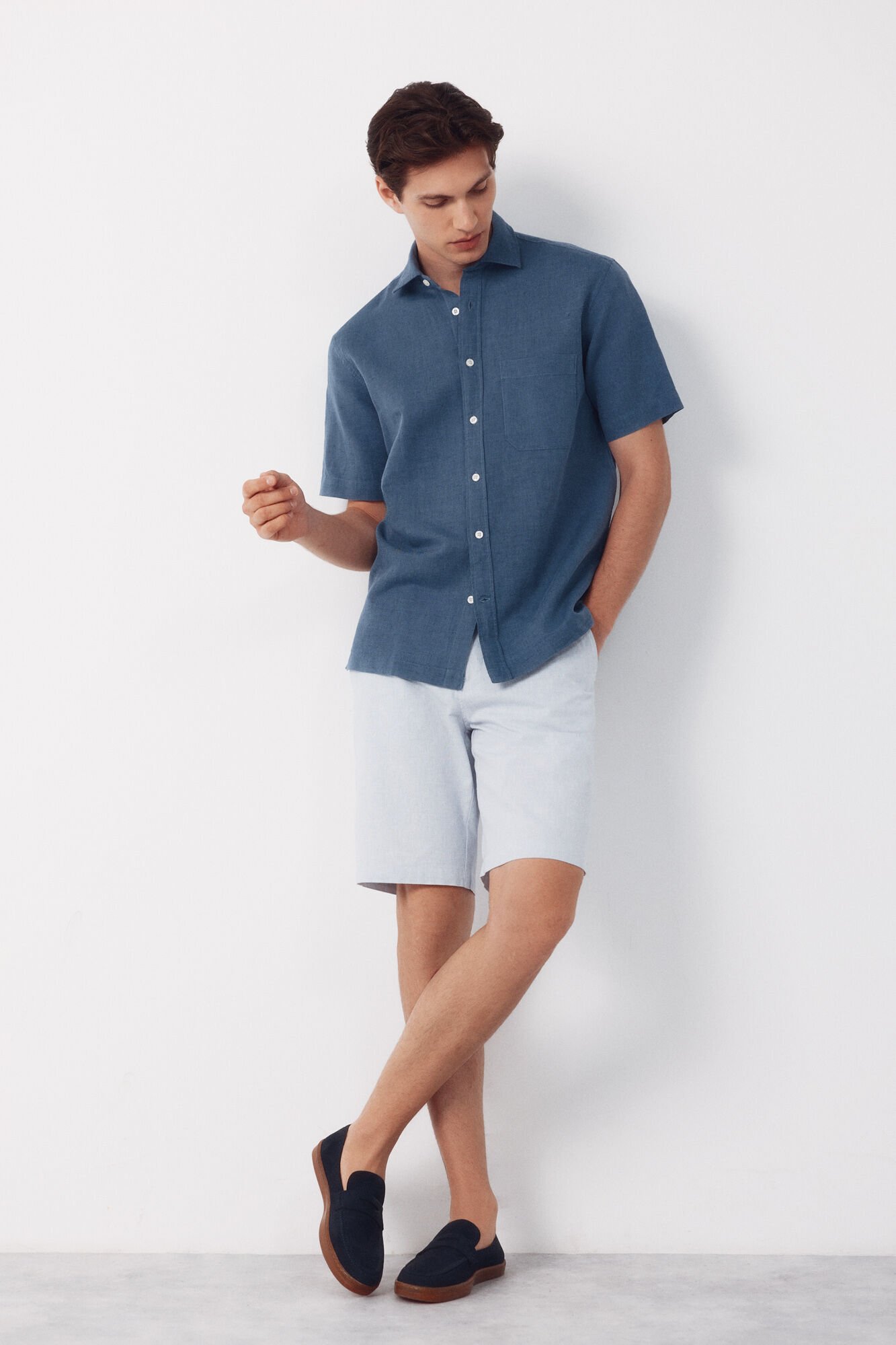 Cortefiel Camisa algod&oacute;n lino lisa manga corta