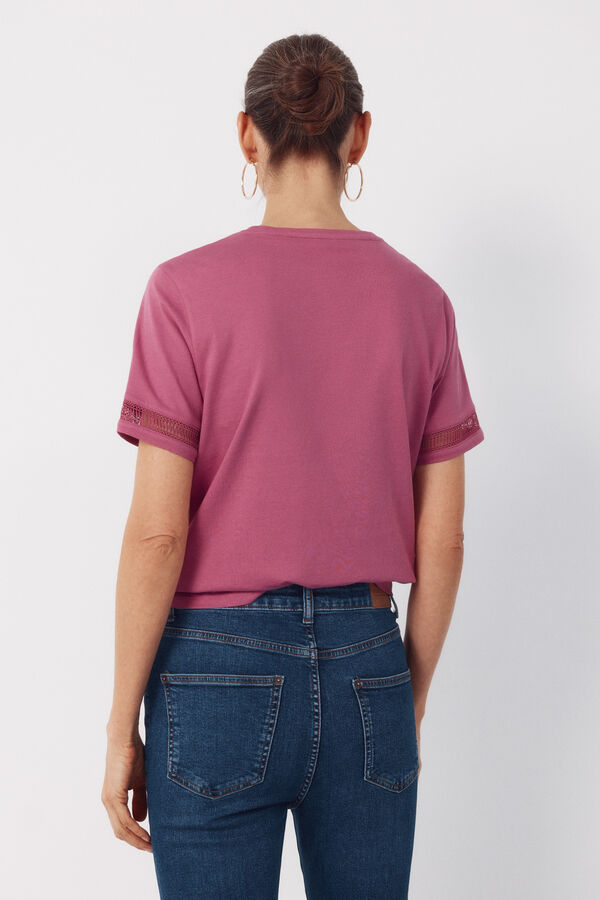 Cortefiel Hemstitch detail t-shirt Fuchsia