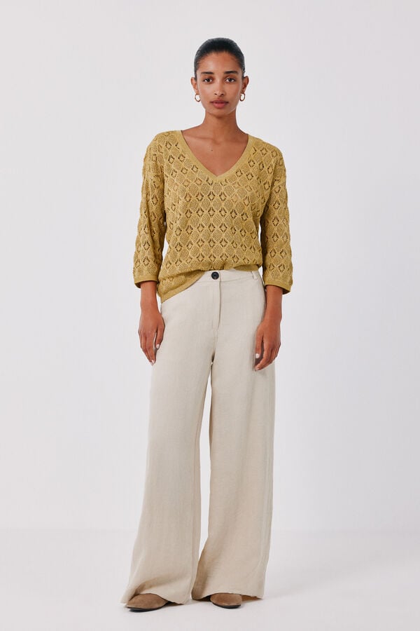 Cortefiel Lurex openwork jumper Yellow