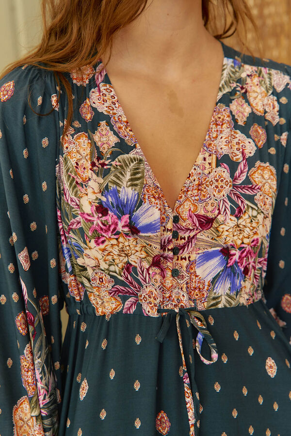 Jaase Vestido longo Teresa com estampado de ruibarbo Azul