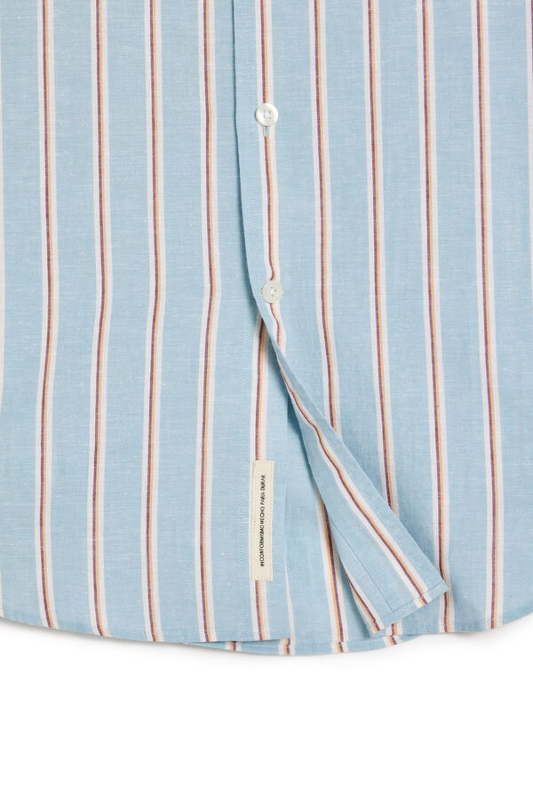 Cortefiel Camisa rayas algodón lino manga larga Blue