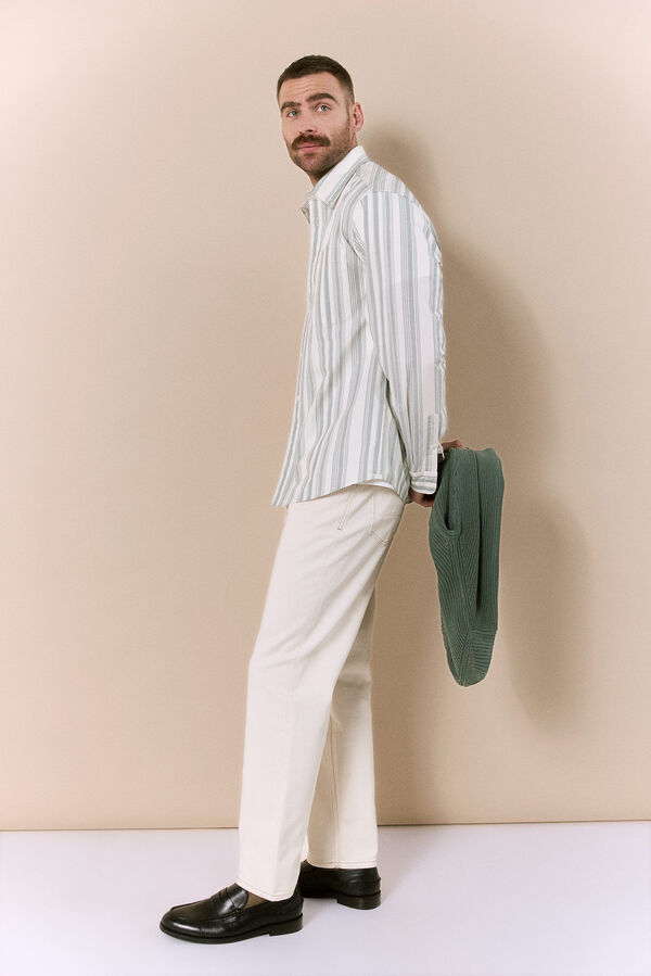 OOTO Camisa &agrave;s riscas manga comprida em popelina Verde