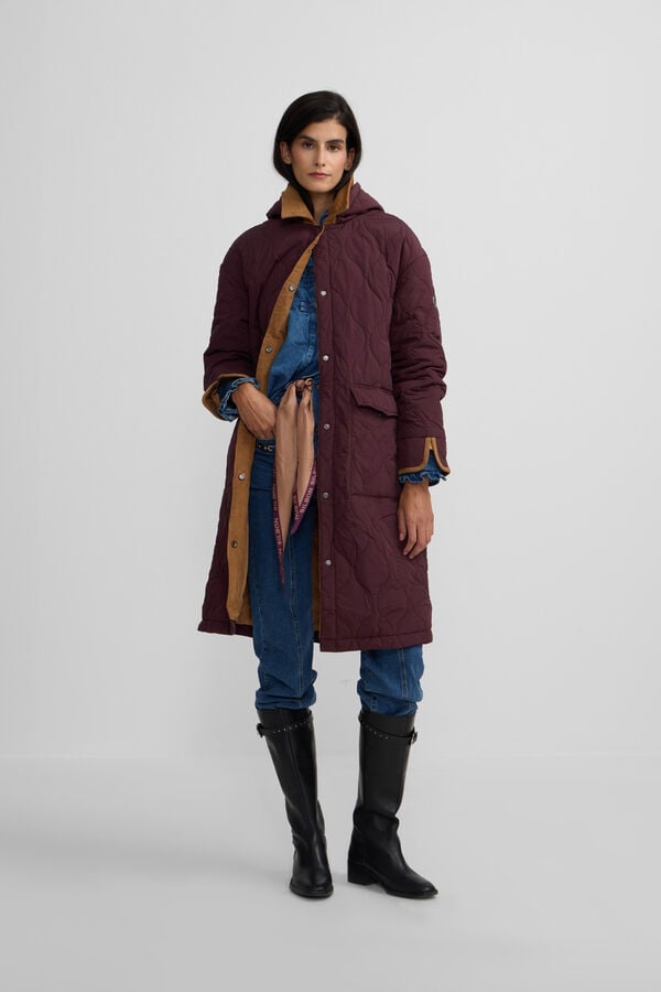 Silbon Parka longa acolchoada com detalhes de veludo cotelê Granada