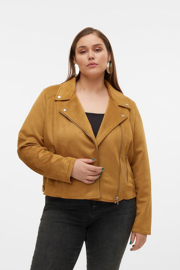 Cortefiel Plus size leather effect jacket Dark brown