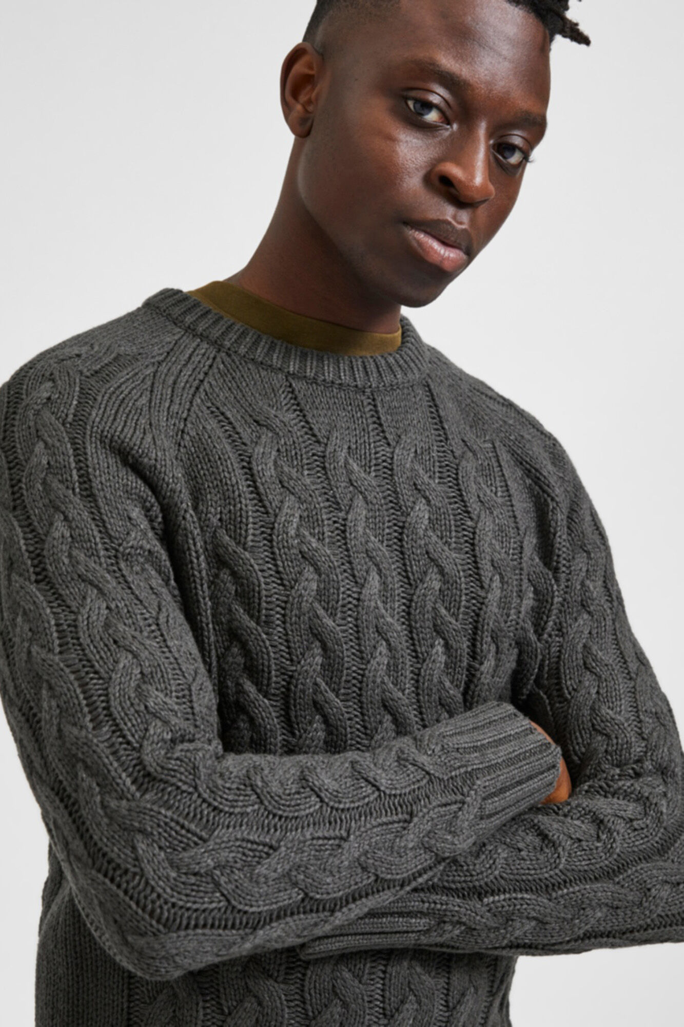 Grey cable knit jumper on sale