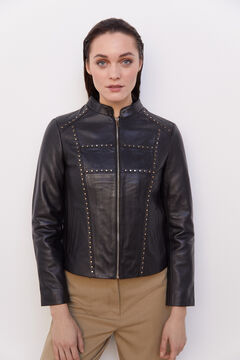 Cortefiel Studded leather jacket Black