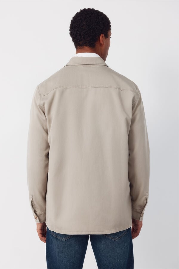 Cortefiel Plain Tencel overshirt Beige
