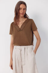 Cortefiel Camiseta pico pasamaneria Kaki