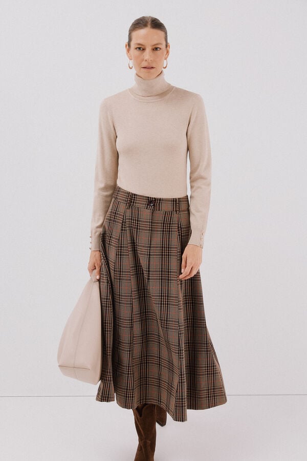 Cortefiel Plaid midi cape skirt Nude