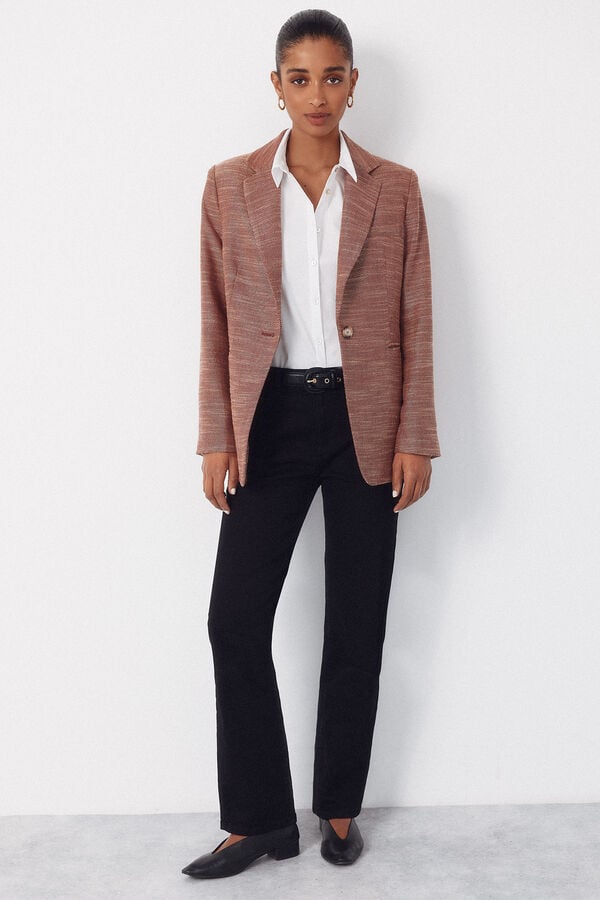 Cortefiel Textured fabric blazer Orange