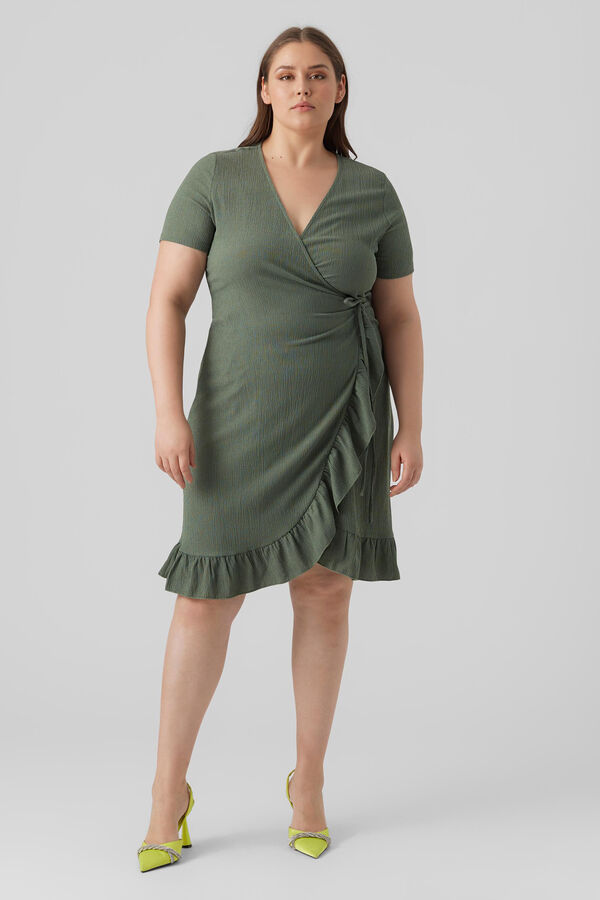 Cortefiel Plus size short crossover dress Green