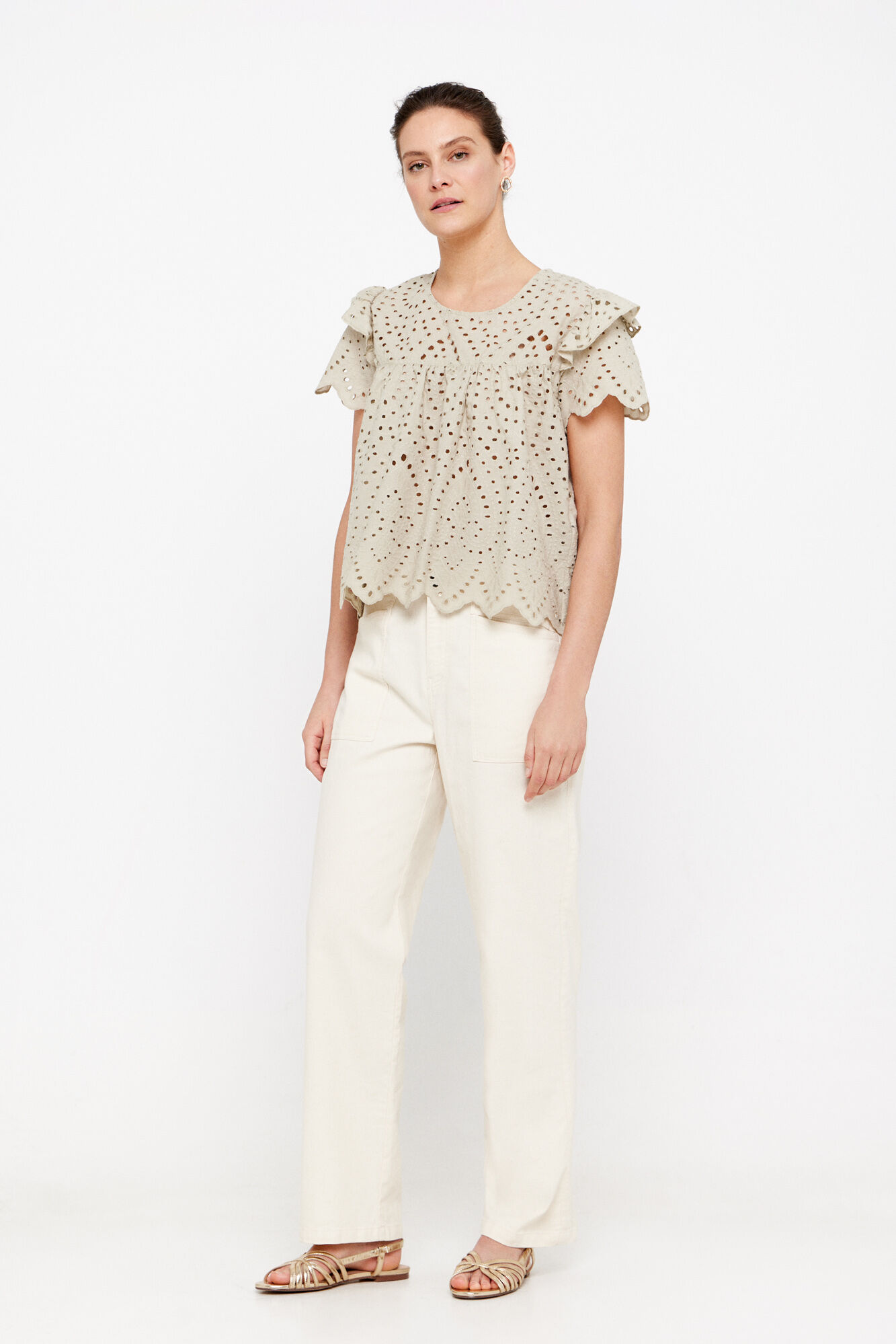 Blusa bordada manga corta Blusas de mujer Cortefiel